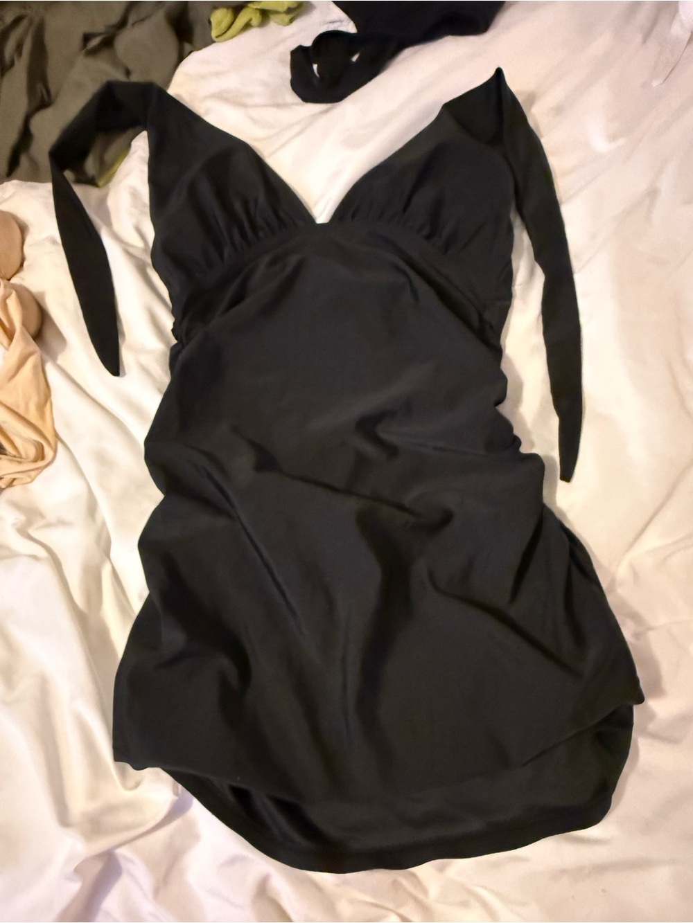 Classic Black V-Neck Women's Swim Mini with Tie Straps